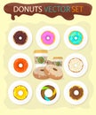 Sweet Donuts Set Design Flat Food Royalty Free Stock Photo