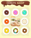 Sweet Donuts Set Design Flat Food Royalty Free Stock Photo