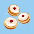 Sweet donuts set for Happy Jewish Holiday Hanukkah. Sufganiyot jelly doughnuts. Vector cartoon illustration of food Royalty Free Stock Photo