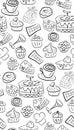 Sweet doodle pattern with cupcakes, cakes, candies and cones. hand drawn seamless pattern Royalty Free Stock Photo