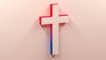 Dove Cream Lights And Shadows Cross Jesus Christianity Symbol 3D Rendering With Red And Blue Gradient On Side Stick To The Wall