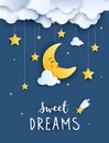 Sweet dream and Good nigh, Baby shower greeting card Royalty Free Stock Photo