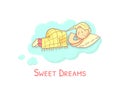 Sweet Dreams Banner Template with Adorable Sleeping Girl Vector Illustration