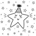 Sweet dreams coloring page with a cute sleeping star. Black and white fantasy background Royalty Free Stock Photo