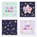 Sweet dreams cute design for pajamas, sleepwear, t-shirts. Cartoon letters and stars in pastel colors with glitter elements.