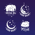 Sweet dreams good night typography set. Vector vintage illustration. Royalty Free Stock Photo