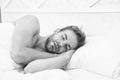 Sweet dreams. Health care concept. Circadian rhythm regulates sleep wake cycle. Man handsome unshaven guy in bed. Enough