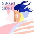 Sweet Dreams Lettering Banner with Sleepy Woman