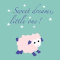 Sweet dreams little one, pink sheep, vector illustration Royalty Free Stock Photo