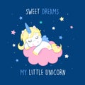 Sweet dreams my little unicorn - Nursery print Royalty Free Stock Photo