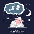 Sweet dreams vector illustration. Cute sheep Royalty Free Stock Photo