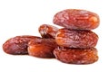 Sweet dried dates pile stack on white