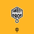 Sweet Drop emblem. Natural honey logo. Honey emblem. Letters on a hexagon and honey drop,