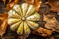 Sweet dumpling pumpkin on wooden table. Top view Royalty Free Stock Photo
