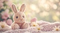 Sweet Easter Bunny Resting On Knitted Blanket Royalty Free Stock Photo
