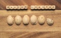 Wooden cubes with the inscription Easter loading, sweet Easter eggs as loading bar