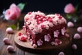 Sweet elegance, heart shaped cake with flowers on a wooden tabletop