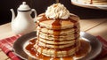 Sweet Euphoria Maple Syrup on Pancakes for National Pancake Day.AI Generated Royalty Free Stock Photo