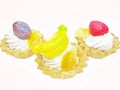Sweet fancy cakes with fruits Royalty Free Stock Photo