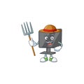 Sweet Farmer computer screen cartoon mascot with hat and tools