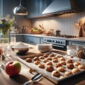 Cookie preparation on a kitchen work surface, with ingredients