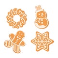 Sweet festive xmas gingerbread donut, snowman, snowflake and ginger-man vector illustration