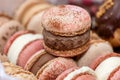 Sweet flavored cookies macarons, delicious french dessert