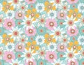 Sweet Floral seamless groovy pattern in retro style. Vintage moodd ,Hand drawn pastel blossom Vector illustration