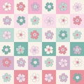 Sweet Floral seamless groovy pattern in retro style. Vintage moodd ,Hand drawn pastel blossom Vector illustration