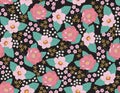 Sweet Floral seamless groovy pattern in retro style. Vintage moodd ,Hand drawn pastel blossom Vector illustration