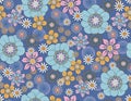 Sweet Floral seamless groovy pattern in retro style. Vintage moodd ,Hand drawn pastel blossom Vector illustration