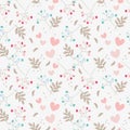 Sweet floral and tiny hearts seamless pattern