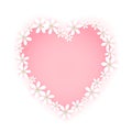 Sweet flower frame isolated on white background. Pink heart badge shape with cute white floral border.