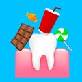 Effects of sugar to teeth. Dental care concept.