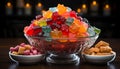 Sweet food bowl with colorful fruit and candy generated by AI Royalty Free Stock Photo