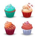 Sweet food chocolate creamy cupcake set vector illustration Royalty Free Stock Photo
