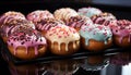 Sweet food, chocolate, gourmet, candy, donut, sugar, baked, icing, snack generated by AI