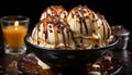 Sweet food, chocolate, gourmet, cream, freshness, table, refreshment, ice cream, homemade, vanilla generated by AI