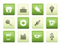 Sweet food and confectionery icons over green background