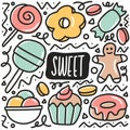 sweet food doodle set with icons and design elements Royalty Free Stock Photo