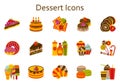 Sweet food flat icons set. Dessert collection
