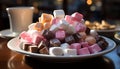 Sweet food, gourmet candy, multi colored marshmallow, unhealthy indulgence generated by AI Royalty Free Stock Photo