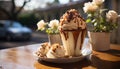 Sweet food, gourmet, ice cream, chocolate, freshness, summer, flower generated by AI