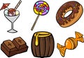 Sweet food objects cartoon illustration set