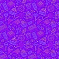 Sweet food seamless pattern with flat line icons. Pastry vector illustrations - lollipop, chocolate bar, milkshake Royalty Free Stock Photo