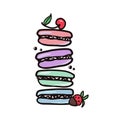 Sweet food vector banner sketchy illustrations collection of desserts. Macaroon with cherry and strawberry fruit. Hand