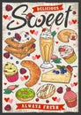 Sweet food vintage flyer colorful Royalty Free Stock Photo