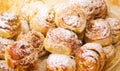 Sweet fragrant buns with jam. Puff pastry rolls. Close-up. Soft selective focus