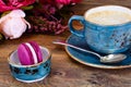 Sweet French Macaroons with Cofee Cup Royalty Free Stock Photo
