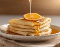 Sweet french style crepes with oranges drizzled with honey Royalty Free Stock Photo